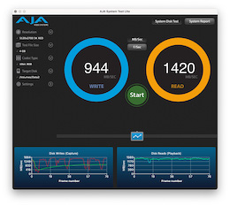 AJA System Test Lite - výsledky konfigurace 8x SATA HDD v RAID5